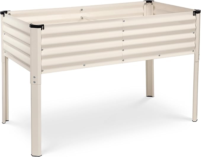 Galvanized Raised Garden Beds Outdoor with Legs // 48×24×31in Elevated Planter Box for Vegetables, Flowers (White) // Large Metal Garden Bed for Backyard Patio Gardening