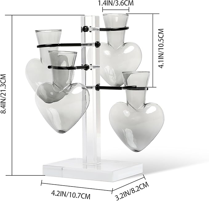 YYHglass Clear Plants Propagation Stations Terrarium Kit Birthday Gift for Women for Indoor Home Office Decor Acrylic Plant Accessories - 4 Love Hear Vase