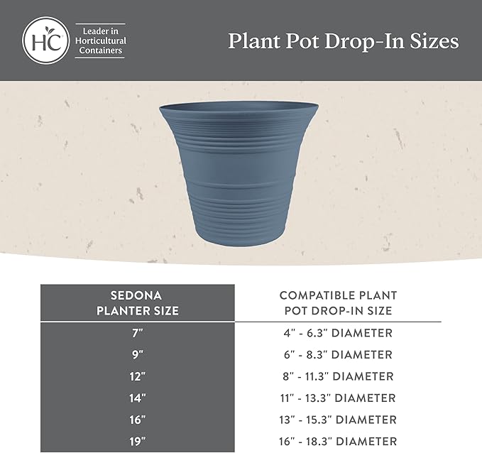 The HC Companies Sedona Round Self-Watering Pot - Lightweight Self Care Planter - Plastic Planter for Herbs & More - Durable Plant Pots for Indoor Plants & Outdoor Plants (9" Slate Blue)
