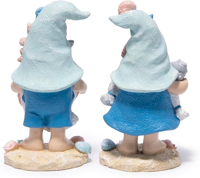 Hodao Coastal Ocean Gnome Figurines – Hand-Painted Resin Beach Gnomes with Seashell & Starfish Hats, Summer Sea Decorations for Indoor Home, Bedroom & Tabletop, for Ocean Lovers