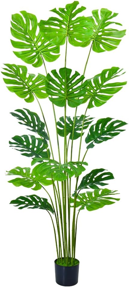 6FT Artificial Tree, Large Fake Monstera Deliciosa Plants with Real Touch Leaves,Faux Tropical Palm Trees for Home Room Decor Indoor Outdoor(1Pack)