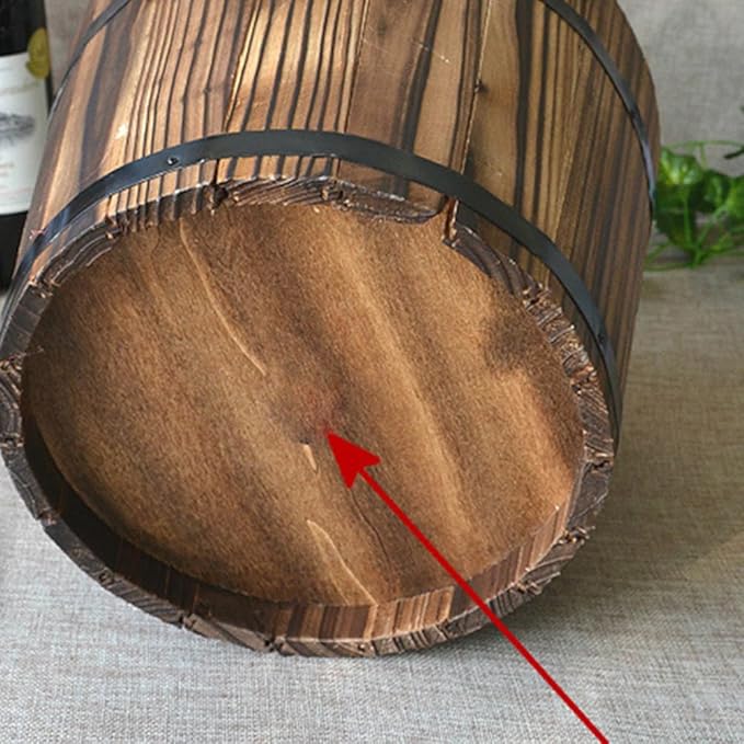 Wooden Round Barrel Flower Pot Planter with Breathable Bottom Hole for Home Office Garden Decor 7.08X5.9 Inches