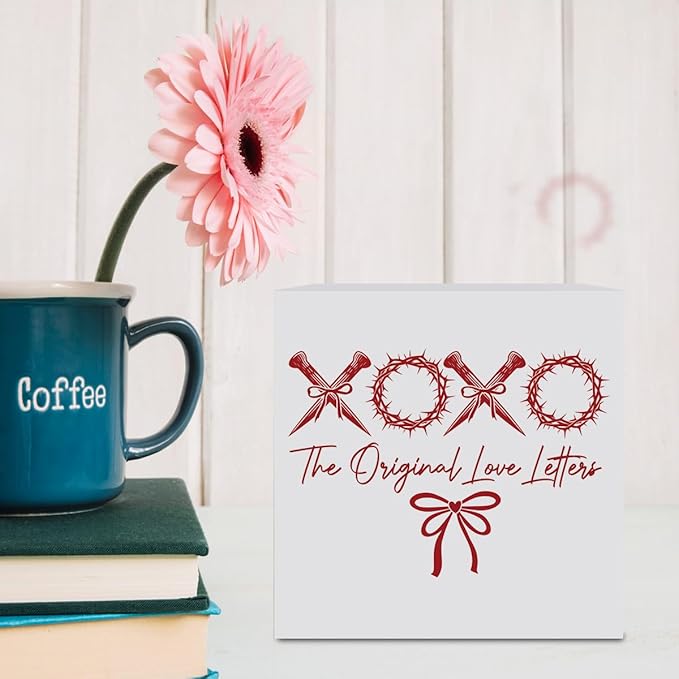 Valentines Day Decorations, Valentines Day Gifts for Her Him, Gift for Boyfriend Girlfriend, Xoxo Anniversary Christian Wooden Box Sign Husband Wife Home Office Bedroom Desk Shelf Decor