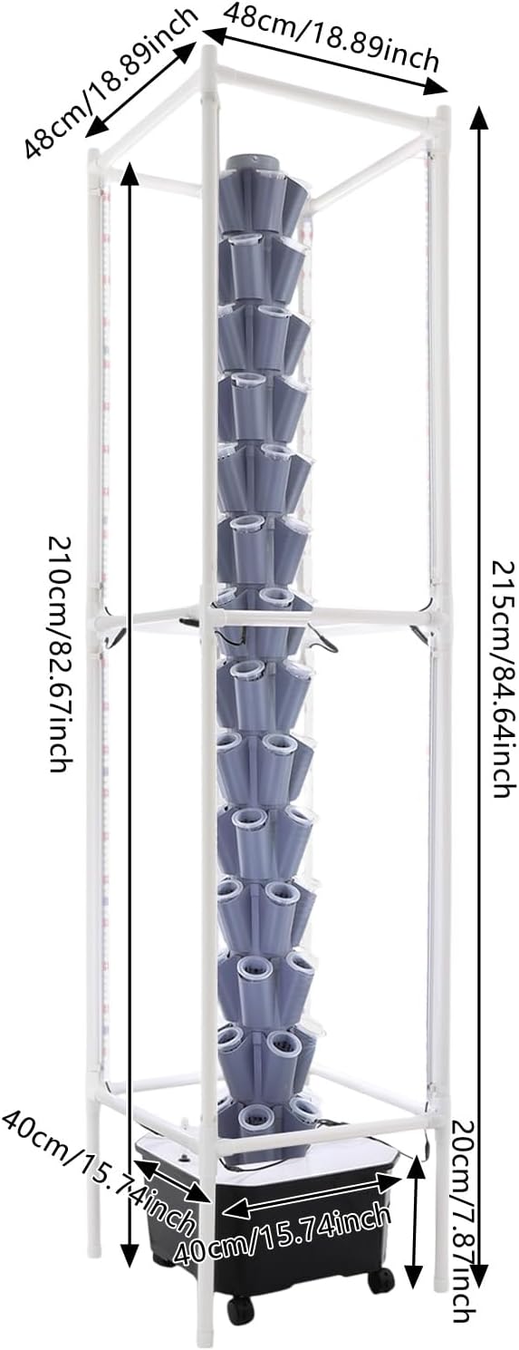 70-Pod Hydroponic Growing System with 8 Full-Spectrum LED Grow Lights, 14-Tier Vertical Indoor Garden Tower Mobile Self-Watering Planter for Herbs, Vegetables (Grey)