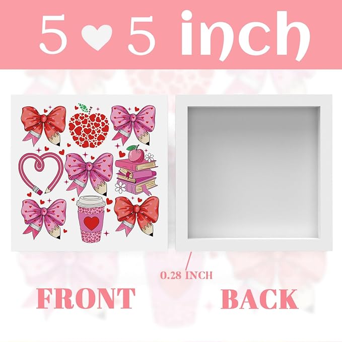 Teacher Valentine Decor Gift, Vintage Valentines Day Gifts for Teachers, Teacher Appreciation Gifts, Birthday Thank You Gift, Pink Heart Bow Pencil Wooden Box Sign for Office Desk Decor