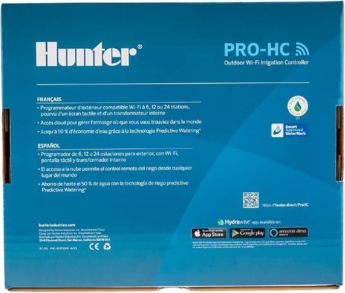 Hunter Hydrawise Pro-HC 24-Station WiFi Smart Sprinkler Controller, Outdoor Irrigation Timer, Weather-Based Watering System, Flow Sensor Ready