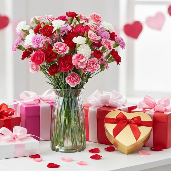 Benchmark Bouquets - 20 Stem Rainbow Mini Carnations (Glass Vase Included) - Fresh Flowers for Next Day Delivery - Gift for Birthday, Anniversary, Get Well, Sympathy, Congratulations, Valentine's Day