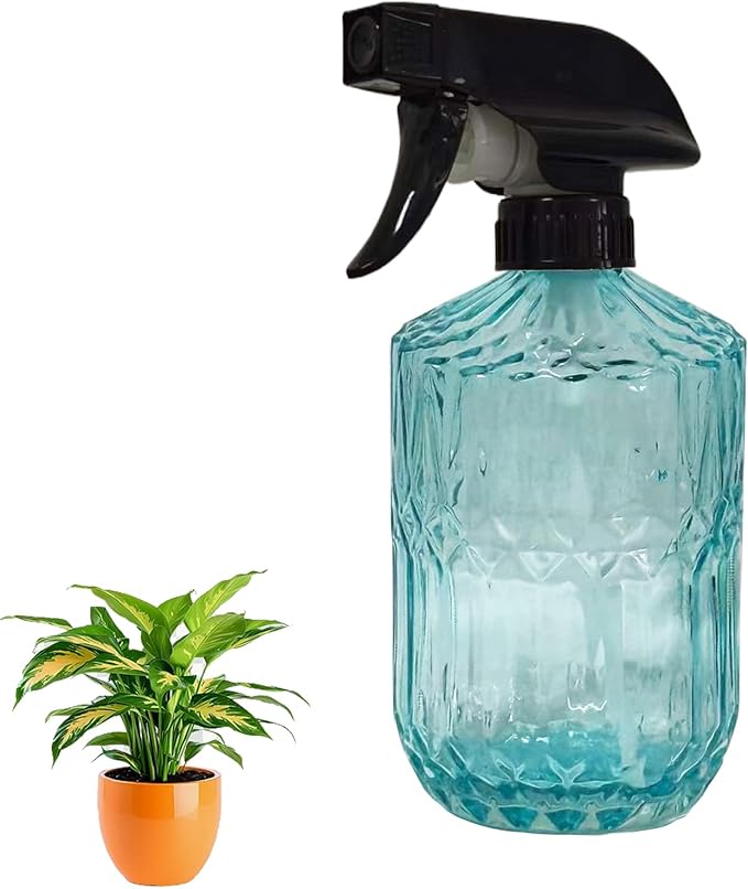 Glass Plant Mister Bottle, 15oz Refillable Water Spray Bottle with Adjustable Mist Nozzle for Indoor Flowers, Outdoor Gardening, Cleaning, Hair and Pets Care (Blue)