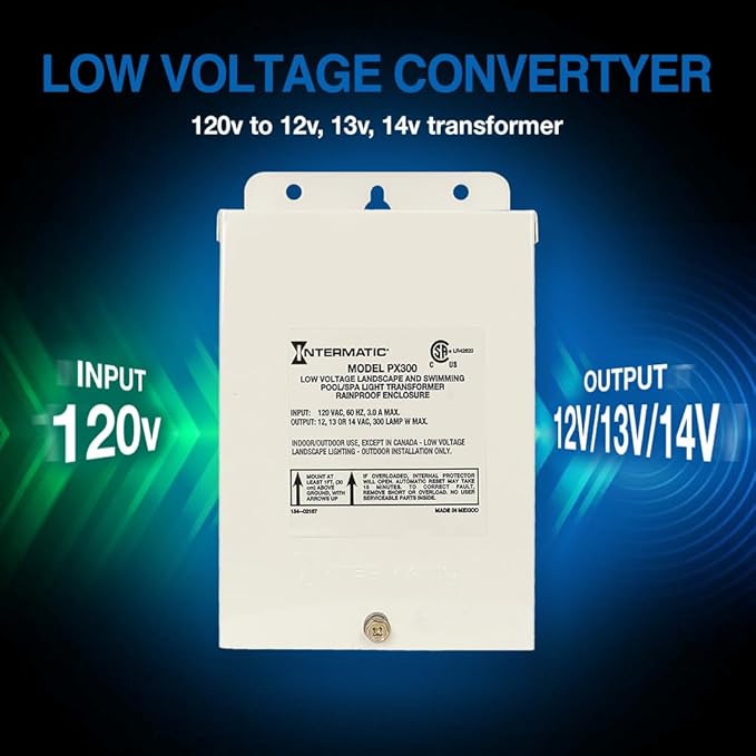 Intermatic | PX300 300W Pool Light Transformer 12V, 13V, 14V - Supply for Pool/Spa Lights, Submersible Fixtures, Landscape Lights - Enhanced Safety, Circuit Protection, Beige - Stainless Steel