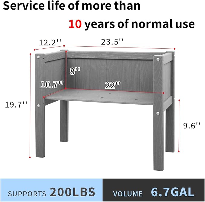 Raised Garden Beds Outdoor,Raised Herb Planter Box Outdoor with Legs and Drainage Hole Waterproof,Rot Resistant,for Vegetables Flower Tomato Patio Backyard Gray