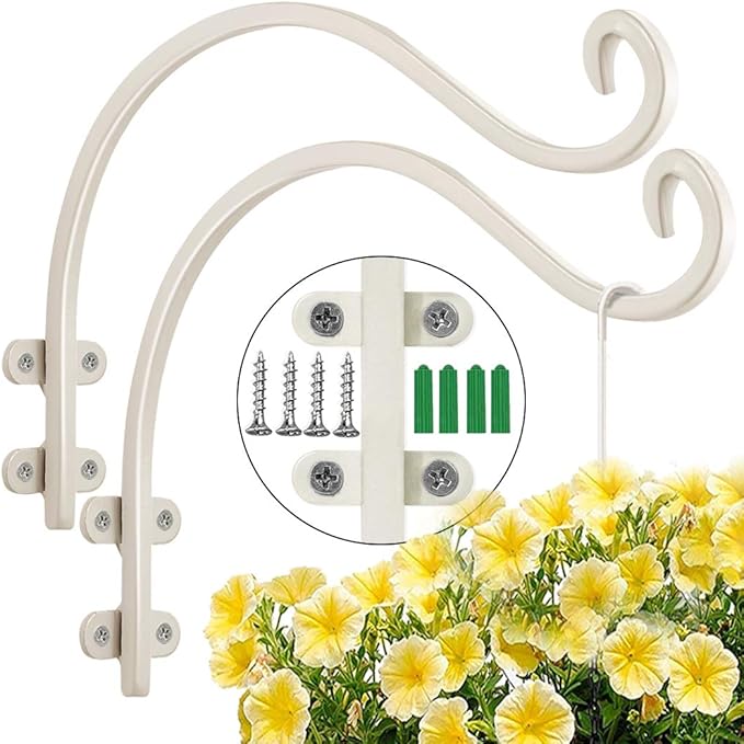 Maosen 16 Inch Plant Hangers Outdoor 2 Pack White, Heavy Duty Plant Hanging Bracket Hook for Flowers Baskets Planter Pots Bird Feeder Lanterns Wind Chimes Outdoor Indoor