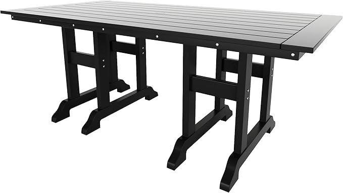 WestinTrends Malibu 7 Piece Adirondack Outdoor Dining Set, All Weather Poly Lumber Patio Table and Chairs Furniture Set, 71" Trestle Dining Table and 6 Adirondack Dining Chair, Black