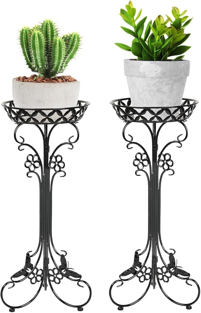 Sungmor Lightweight Metal Flower Pot Stands - 2 Pack 29.7 Inches Tall Black Plant Stand - Rustproof Potted Plant Holder Container Support - Indoor & Outdoor Elegant Corner Decorative Display Rack