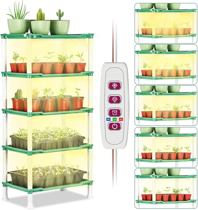 5-Tier Seed Starter Tray Plant Stand with Grow Lights Full Spectrum Sunlike Plant Light for Indoor/Greenhouse Small Plant Pots, Cell Trays, Succulents, Seedlings Gardening