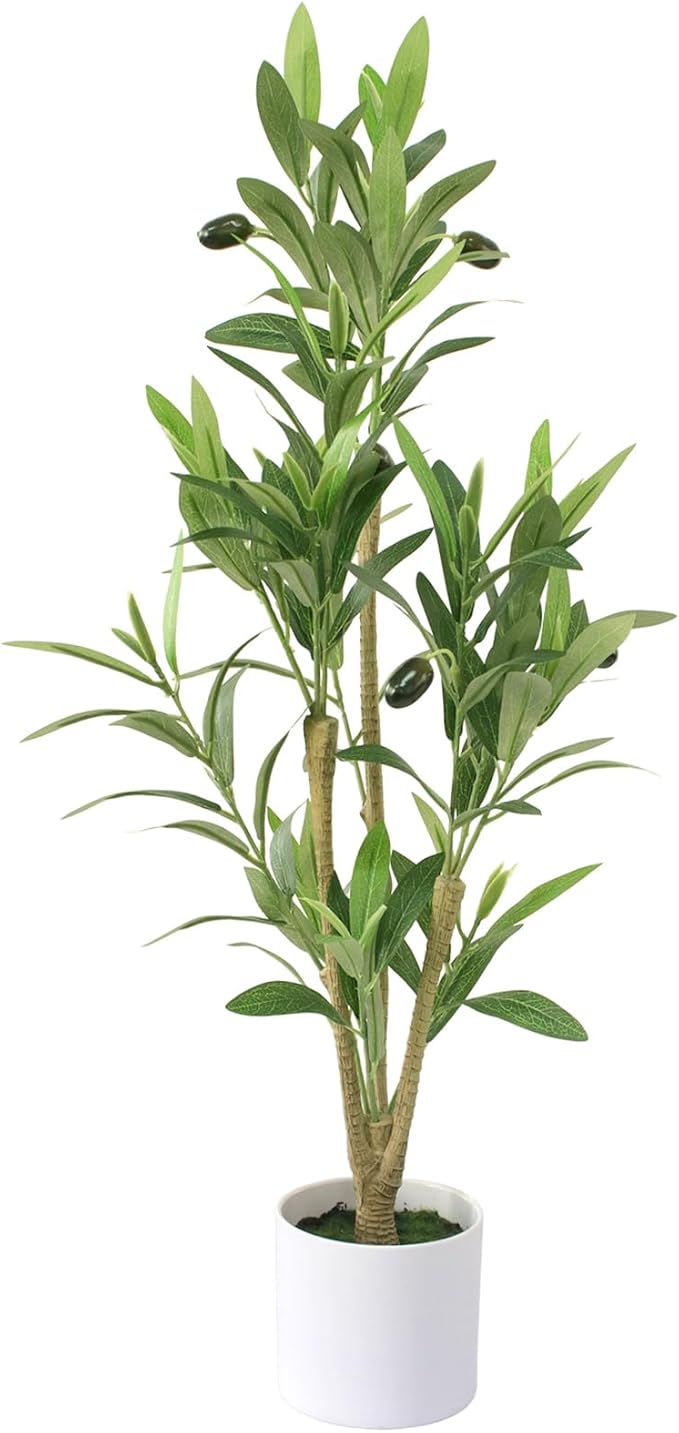 28" Fake Olive Tree with Pot Indoor, Small Artificial Olive Branches Stems Potted Greenery Faux Green Plants in Pot for Tabletop Desk Office Bedroom Bathroom Kitchen Living Room Home Decor