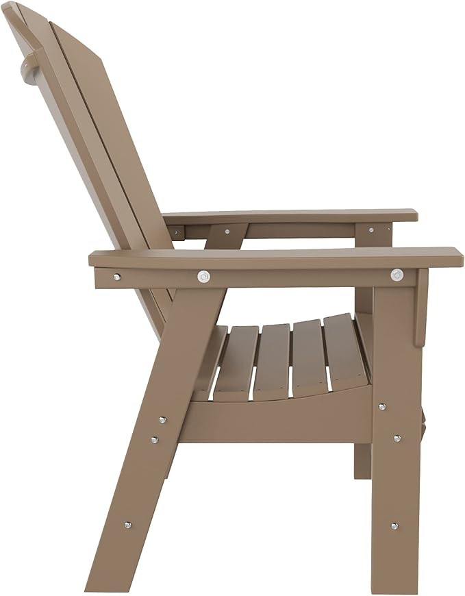 WestinTrends Malibu 6 Piece Adirondack Patio Dining Set with Bench, All Weather Poly Lumber Outdoor Table and Chairs, 71" Trestle Dining Table, 4 Adirondack Chair with Dining Bench, Weathered Wood