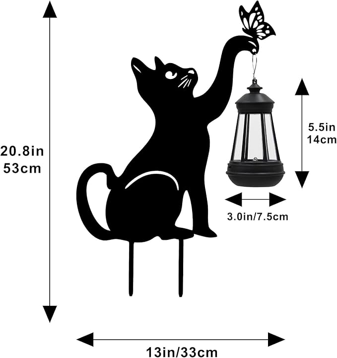 Black Cat Yard Decorations Outdoor - Solar Lights Outdoor Garden Decor Stake with Butterfly Decorative Metal Housewarming Ornament for Pathway Lawn Patio – Unique Gift for Woman Mom Grandma