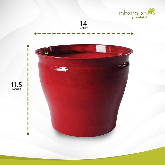 Headwind Glazed Ironstone Avery Collection Decorative Plant Pot – 14" Autumn Blaze Red Glazed Decorative Pot – Lightweight & Durable Flower Pots for Indoor Plants - Outdoor Planter by Robert Allen