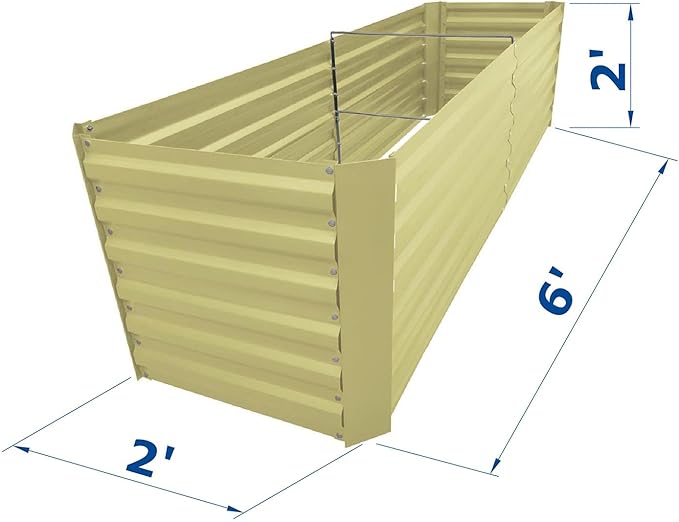 6x2x2FT Beige Metal Raised Garden Bed Kit, Galvanized Outdoor Garden Bed Planter Box for Vegetables, Flowers, Herbs, Succulents and More