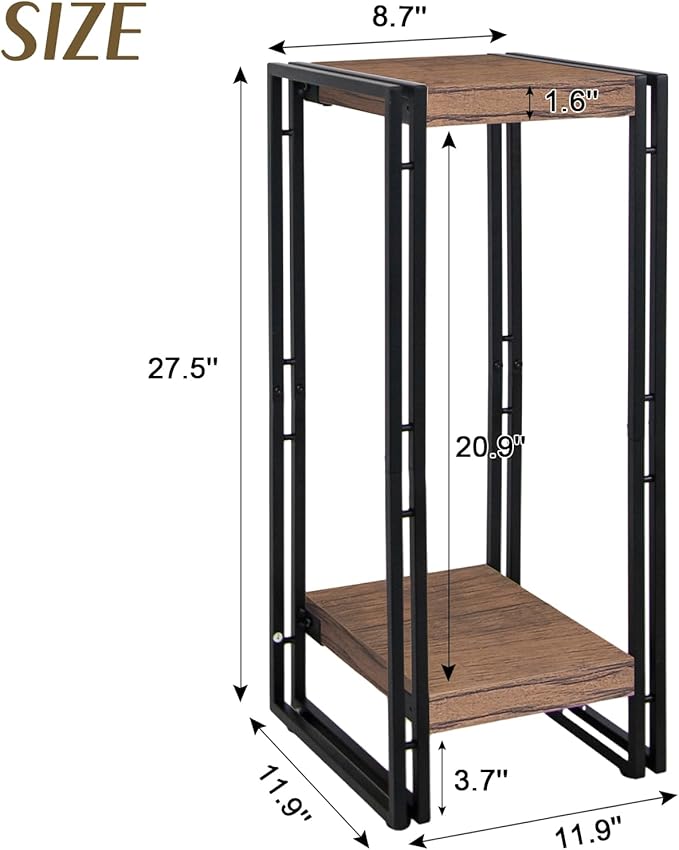 fusehome 27.5 inch Tall Plant Stand Table, 2 Tier Plant Shelves Indoor Flower Pots Stand Holder Modern Corner Plant Stand Rack Shelves Square Plant Tables for Office Living Room, Balcony, Brown