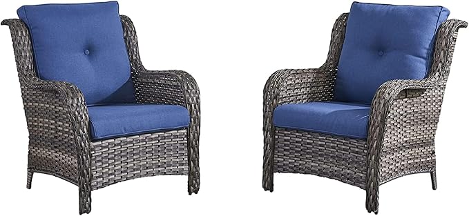 HUMMUH 4 Pieces Patio Bistro Set Wicker Patio Chairs Set of 2 with Ottomans Rattan Outdoor Furniture Conversation Set for Yard,Garden,Porch…