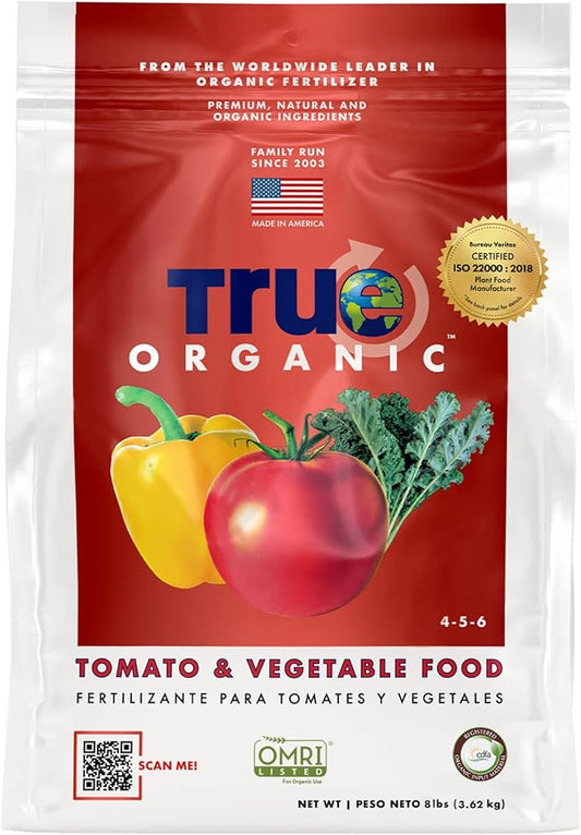 True Organic Tomato & Vegetable Food – Organic Fertilizer for Superior Harvests with 6% Calcium – 8lb Bag Covers 140 sq. ft.
