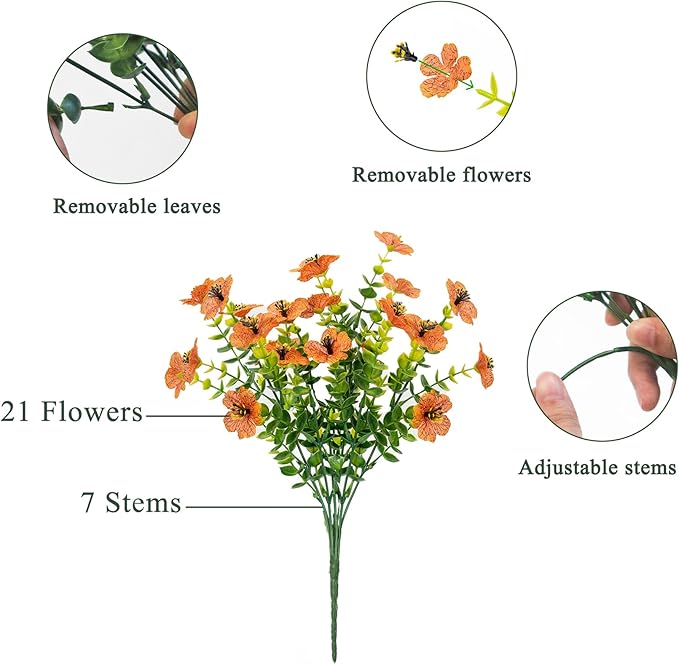 BCBLF Artificial Flowers for Outdoors, Faux Flowers for Outdoor Planters, 12 Bundles Realistic Silk Flower Faux Fake Plants for Porch Patio Yard Planters, Home Decor, Yellow + Orange + Red