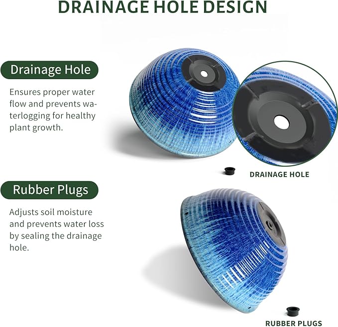 LESOASIS 10inch Hanging Planters for Indoor and Outdoor Plants, 2 Pack Hanging Planter with Drainage Hole, Round Hanging Flower Pots for Garden Home Decor (Blue Glaze)