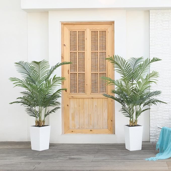 VeriNatural 5FT Artificial Palm Tree - Tall Fake Tree with White Taper Planter & Pebbles, UV Resistant for Indoor & Outdoor Decor - Large Potted Faux Plant for Living Room, Office, Home Decor,VN130