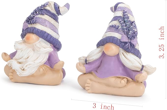 Hodao 2PCS Zen Lavender Meditation Gnomes Figurines Set- Yoga Themed Inspired Home Table & Shelf Decor for Relaxation & Serene Living Spaces Yoga Lavender Decor Retirement Gifts for Women (Purple)