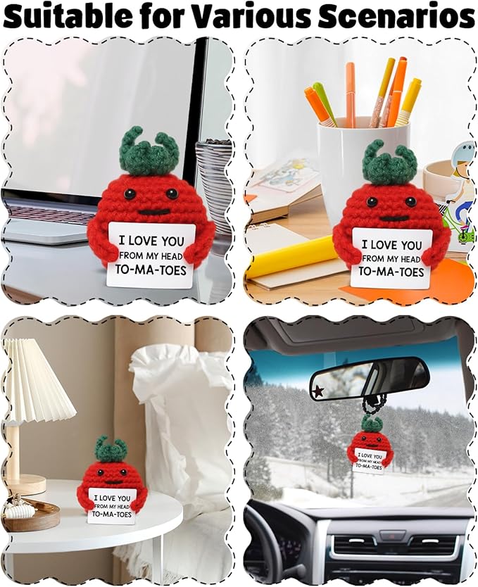 WEZADUK Positive Emotional Support Crochet Tomato, Funny I Love You Gifts for Husband Wife Mom Dad, Anniversary Birthday Gift Ideas, Mini Handmade Crochet Tomato Decor