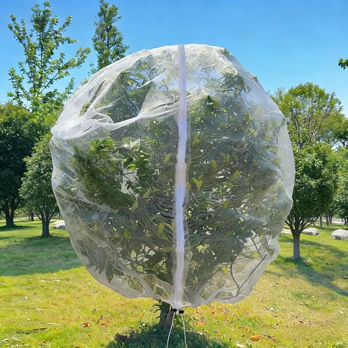 1 Pack 10x10ft Fruit Tree Netting with Zipper & Drawstring, Bird Netting for Fruit Trees, Heavy Duty Tree Nets for Fruit Trees, Reusable Mesh Cover to Protect from Birds, Squirrels, Deer & Insects