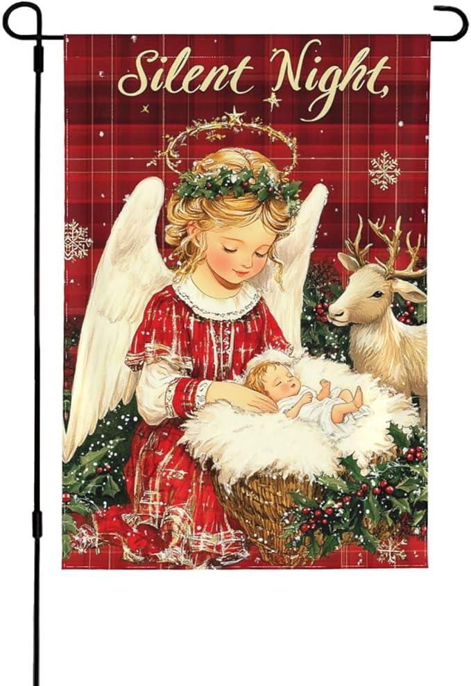 Christmas Angel Garden Flag 12x18 Inch Double Sided All-Weather Polyester Outdoor Flag For Patio Lawn Yard And Garden Welcome Decor