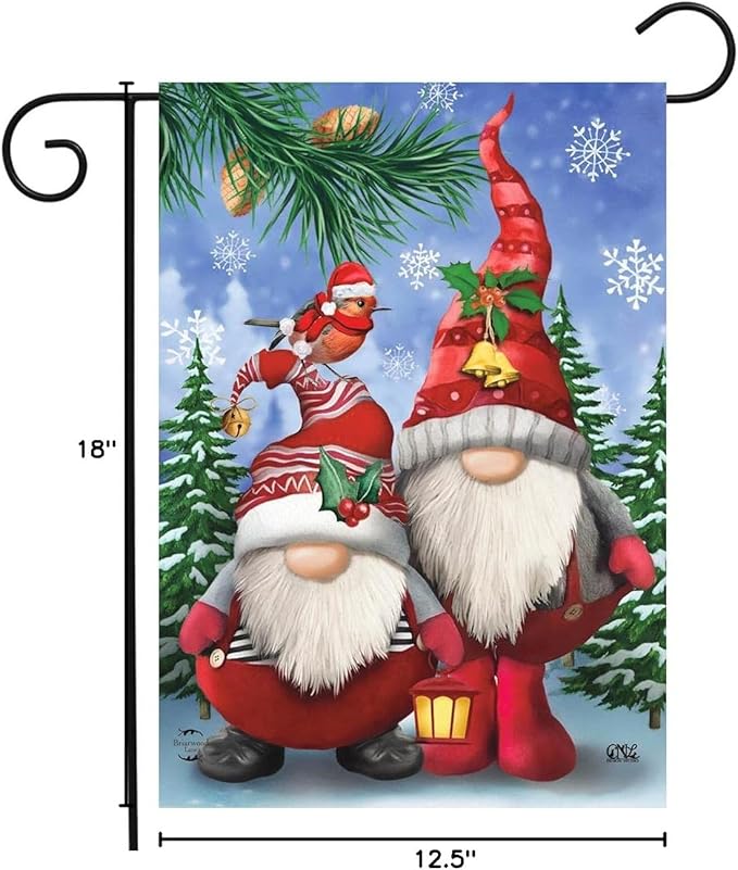 Winter Gnomes Christmas Garden Flag Humor Santa Hats 12.5" x 18" Briarwood Lane