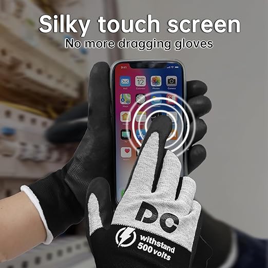 Insulated Electrician Gloves 500V Touch-Screen Voltage/Flame Retardant Work Gloves, Electrical Rubber Non-slip Texture Design for Electricians Prevent Shock