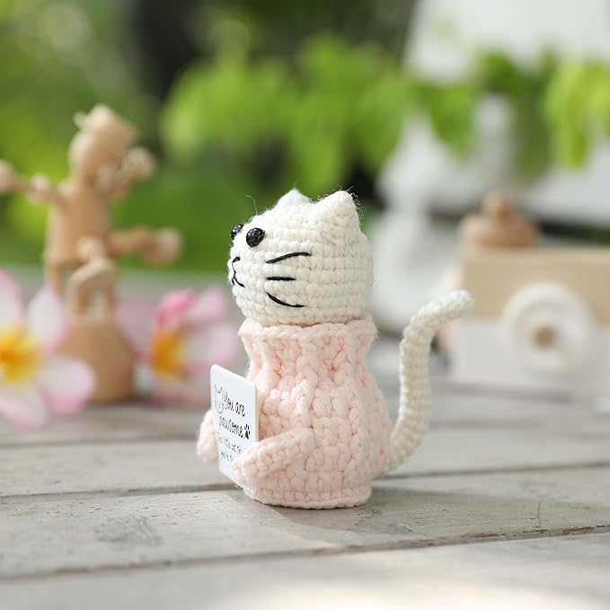 YOOJEE Positive Crochet Cat Animals Valentines Day Gifts for Teacher Women Coworker Gifts for Women Sister Daughter Kid – “You are Pawsome” Emotional Inspirational Support Birthday Thank You Gift
