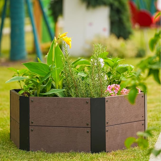 GarveeLife Hexagon Raised Garden Bed Kit, 6-Panel Wood Look Planter Box for Indoor & Outdoor Use, 11.8 Inches Deep Large Herb & Vegetable Grow Bed for Patio, Balcony, Yard