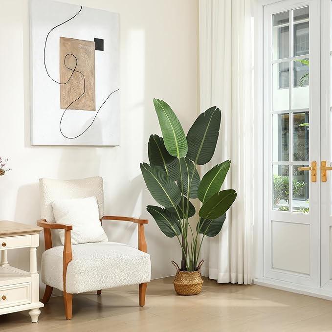 Artificial Bird of Paradise Plants 5 Ft Fake Tropical Tree with Woven Basket, Faux Banana Leaf Plant for Home Indoor Outdoor Office Modern Decor Green 2 Set