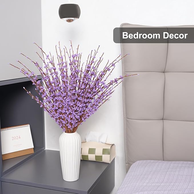 10 Pcs 30" Long Jasmine Artificial Flowers Fake Flowers Dry Branches Stem for Home Office DIY Floral Art Plant Wedding Table Centerpieces Party Vase Decoration (Macaron Purple)