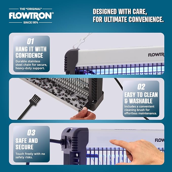 Flowtron Indoor Bug Zapper: 3000V Electric Insect Killer & Mosquito Trap - 300 Sq Ft Coverage - 12W Dual UV Light Fly Zapper for Kitchen, Bedroom, RV & Restaurant - Safe Gnat & Moth Killer