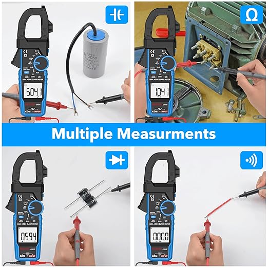 Digital Inrush Clamp Meter Multimeter, MESTEK T-RMS 6000 Counts 600A Current Amp Volt Meter with VFD,LOZ Mode; Measures NCV AC/DC Current Voltage Temperature Resistance Capacitance Continuity