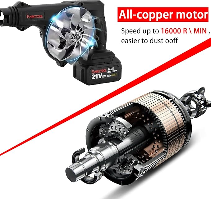 Mini Blower Black,2- in-1 Cordless Small Blower with 21v Lithium Battery, for Inflating,Blowing Leaf,Clearing Dust & Small Trash,Car,Computer Host,Hard to Clean Corner by SHINTYOOL