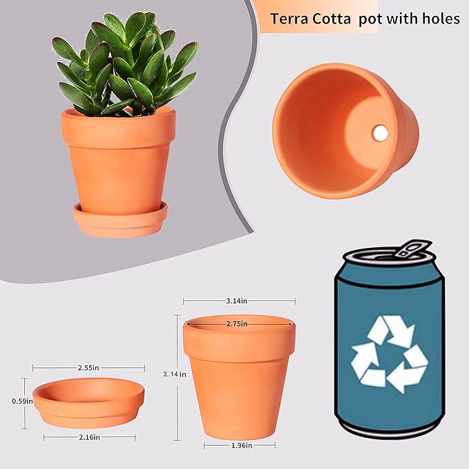 TKSCUSR 3 Inch Terracotta Pots with Saucer-20 Pack，Cactus Terra Cotta Flower Pot with Drainage，Succulent Nursery Clay Pots Great for Plants,DIY Crafts, Wedding Favor