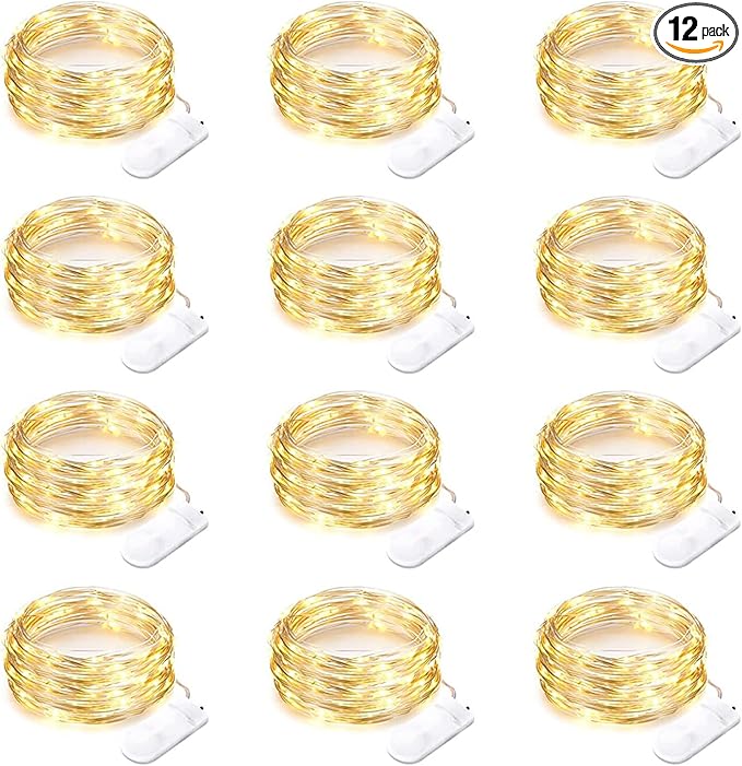 12 Pack Fairy Lights Battery Operated String Lights 7 Feet 20 Led Waterproof Christmas Lights Silver Wire Firefly Starry Moon Lights for Bedroom DIY Party Wedding Patio Christmas