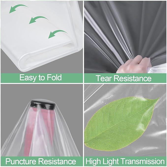 10 x 26 FT Clear Greenhouse Plastic Sheeting, 6 Mil Polyethylene Film Heavy Duty, Water Sun Frost Wind Dust Resistant Winter Hoop House Toughness Plastic Cover for Farming, Gardening, Agriculture, DIY