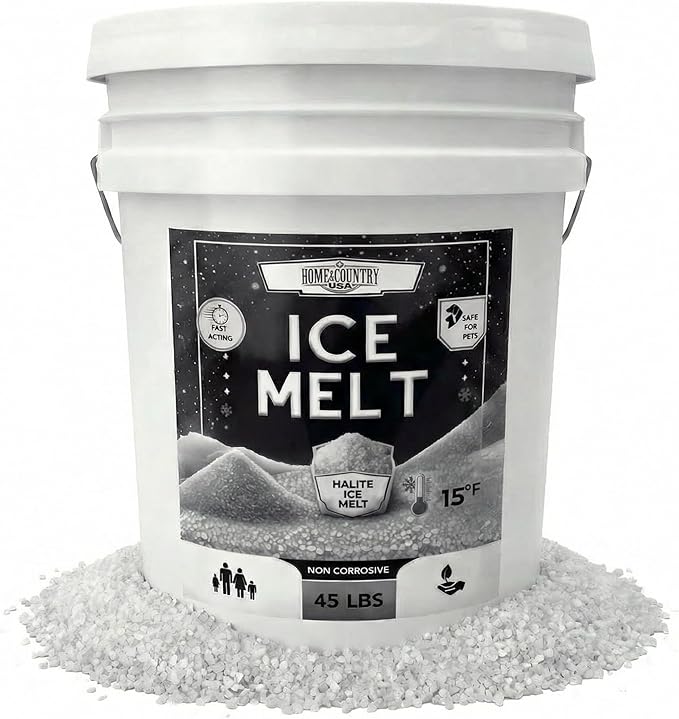 Halite Crystals Ice Melt Effective to -25°F, Eco-Friendly De-Icer, Optimal Granule Size for Quick Melting, Ideal for Driveways, Walkways, and Entryways (45, Pounds)