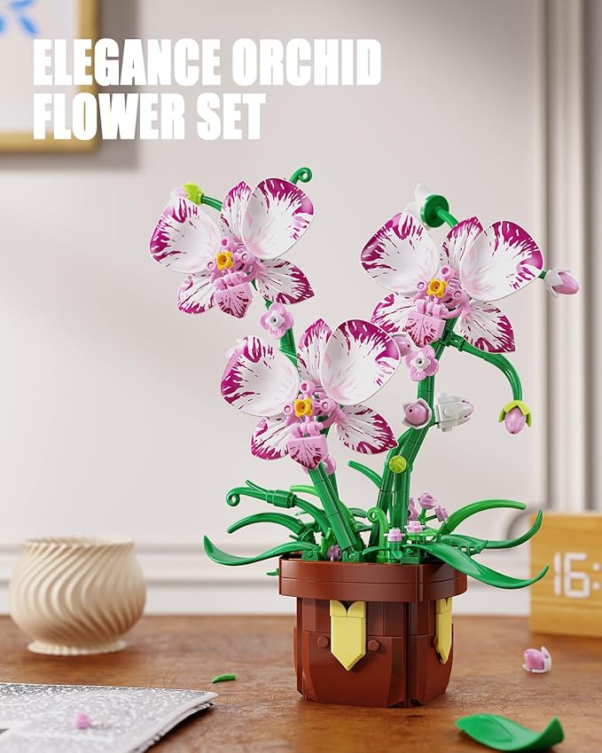 Flowers Botanicals Orchid Building Set - Artificial Flower Building Blocks for Adult Women, Bonsai Plants Indoor Home Office Desk Decor Christmas Birthday Gift for Adults Kids Girls 6-12 (323 PCS)