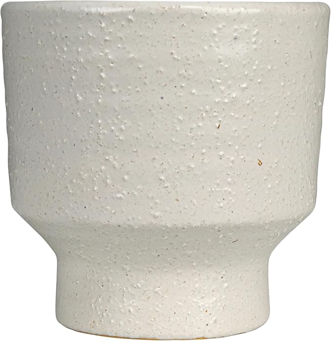 Creative Co-Op Stoneware Footed Planter with Flower, Reactive Glaze, White and Mustard