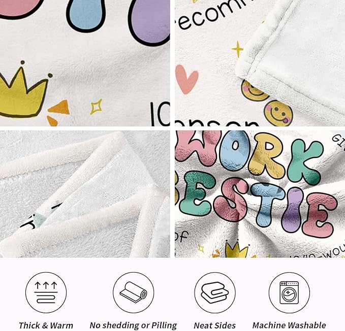 Glydein Work Besties Gifts for Women, Flannel Soft Blanket Decor, Coworker Best Friend Bestie Gifts for Women, Work Friendship Friend Birthday Gift, Work Bestie New Job Farewell Gift