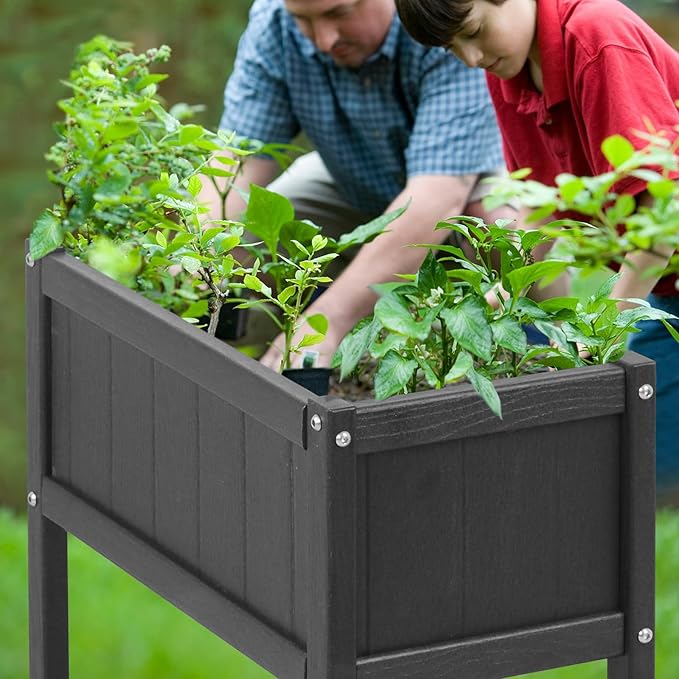 Raised Garden Beds Outdoor,Raised Herb Planter Box Outdoor with Legs and Drainage Hole Waterproof,Rot Resistant,for Vegetables Flower Tomato Patio Backyard Black
